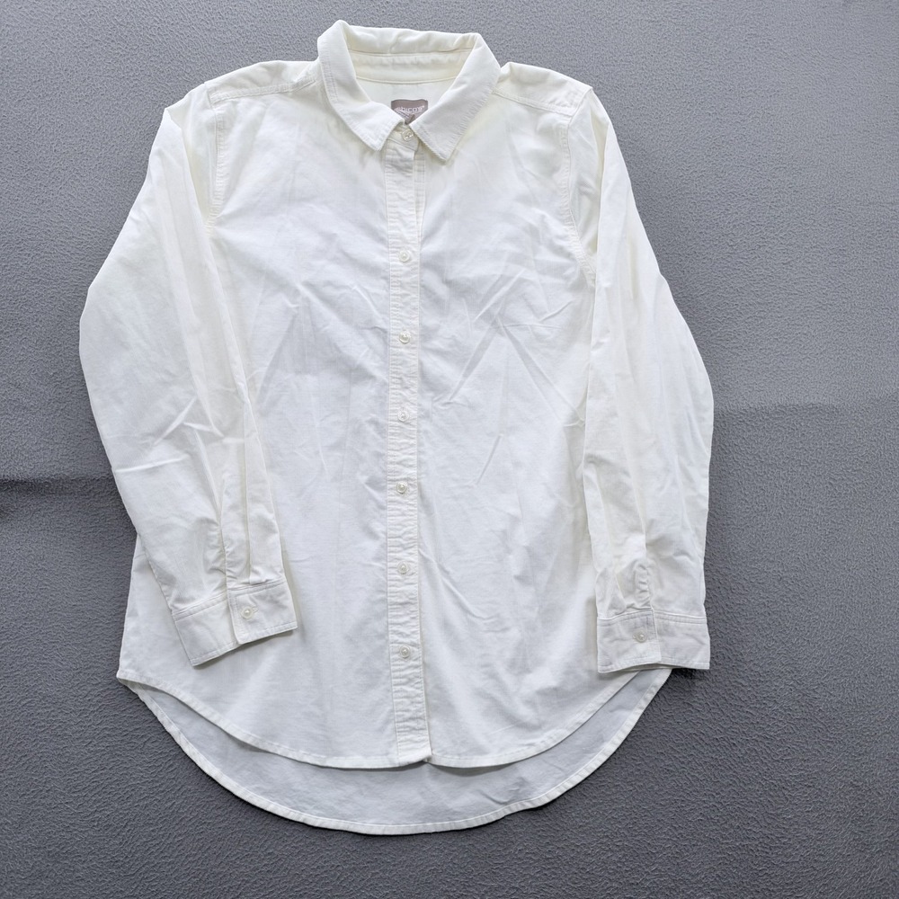 Chico's Shirt Womens 1 White Baby Cord Button Front Long Sleeve Fashion